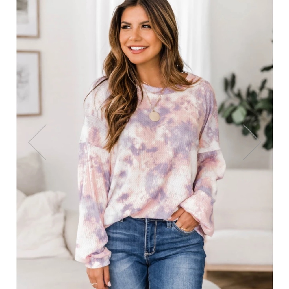 Pink lily waffle sweater